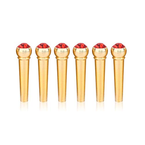 Vencetmat String Acoustic Guitar Copper Bridge With Crystal 6pcs Guitar Bridge Pins (6 Pcs, Hot Red)
