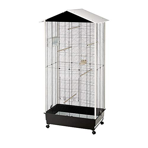 Ferplast Bird Cage Aviary NOTA Outdoor Indoor for Birds, Canaries, Budgies, Finches, Loverbirds, Metal, Sheet Metal Roof, Accessories Included Rotating Feeder Perches Wheels, 76,5 x 57 x h 161,5 cm.