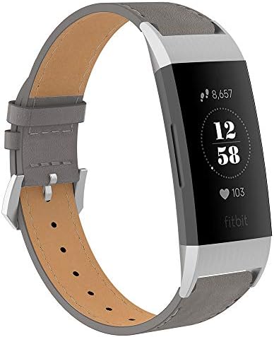 GAISHI Compatible with Fitbit Charge 3 Band, Charge 3 SE Band, Premium Leather Wristband Strap with Metal Adaptor for Women Men,Gold Pink,Black,Grey,Brown,White