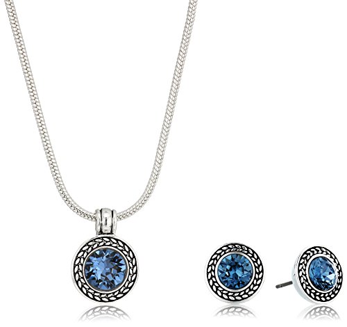 Napier Womens Swarovski Necklace Earring Jewelry Set, Blue