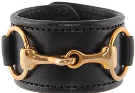 Rebecca Ray Designs Equestrian Brass Horse Snaffle Bit Black Leather Cuff Bracelet (Black)