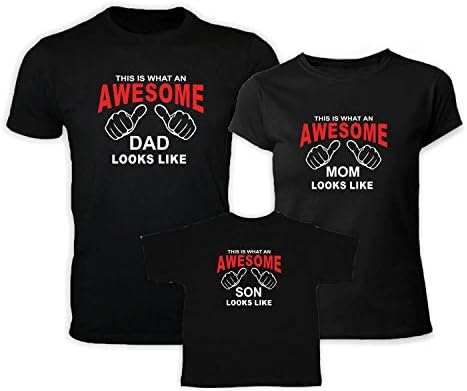 YaYa cafe Mothers Day Awesome Family T-Shirts for Mom, Dad and Son Set of 3
