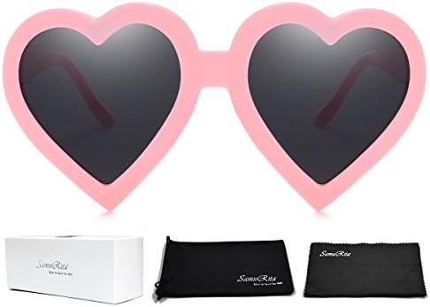 SamuRita New Thick Frame Novelty Heart Sunglasses for Women Girls Party Favor Cheer leader Sunglasses(Pink)