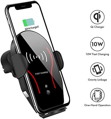 JINRU Wireless Car Charger, 10W Qi Fast Charging Car Phone Holder, Air Vent Automatic Clamping Car Charger Mount Compatible with Samsung,iPhone 8