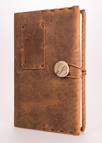 Refillable Leather Journal with Elk Tattoo + Jasper Concho + 220 Blank Pages 5.5" x 8.5" (JM-43)