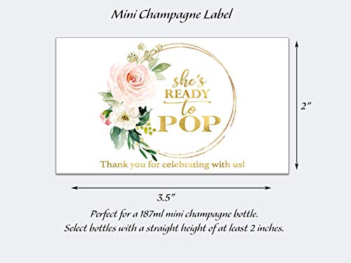 She’s Ready To POP ● SET of 18 ● Blush Rose Baby Shower Mini Champagne Labels, Thank You for Celebrating with us Faux Gold Mini Champagne Labels POP When You Get the News Favors WATERPROOF M625-POP-18