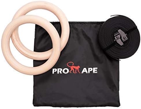 The heavy duty wooden gymnastic rings | olympic rings with strong & adjustable straps | for a full body workout & building strength | plus a convenient carrying bag | calisthenics equipment by ProApe