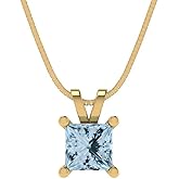 Clara Pucci 14K Yellow Gold Plated Solitaire 16" Box-Chain Necklace - Sterling Silver 0.5ct Princess Cut Aquamarine Pendant
