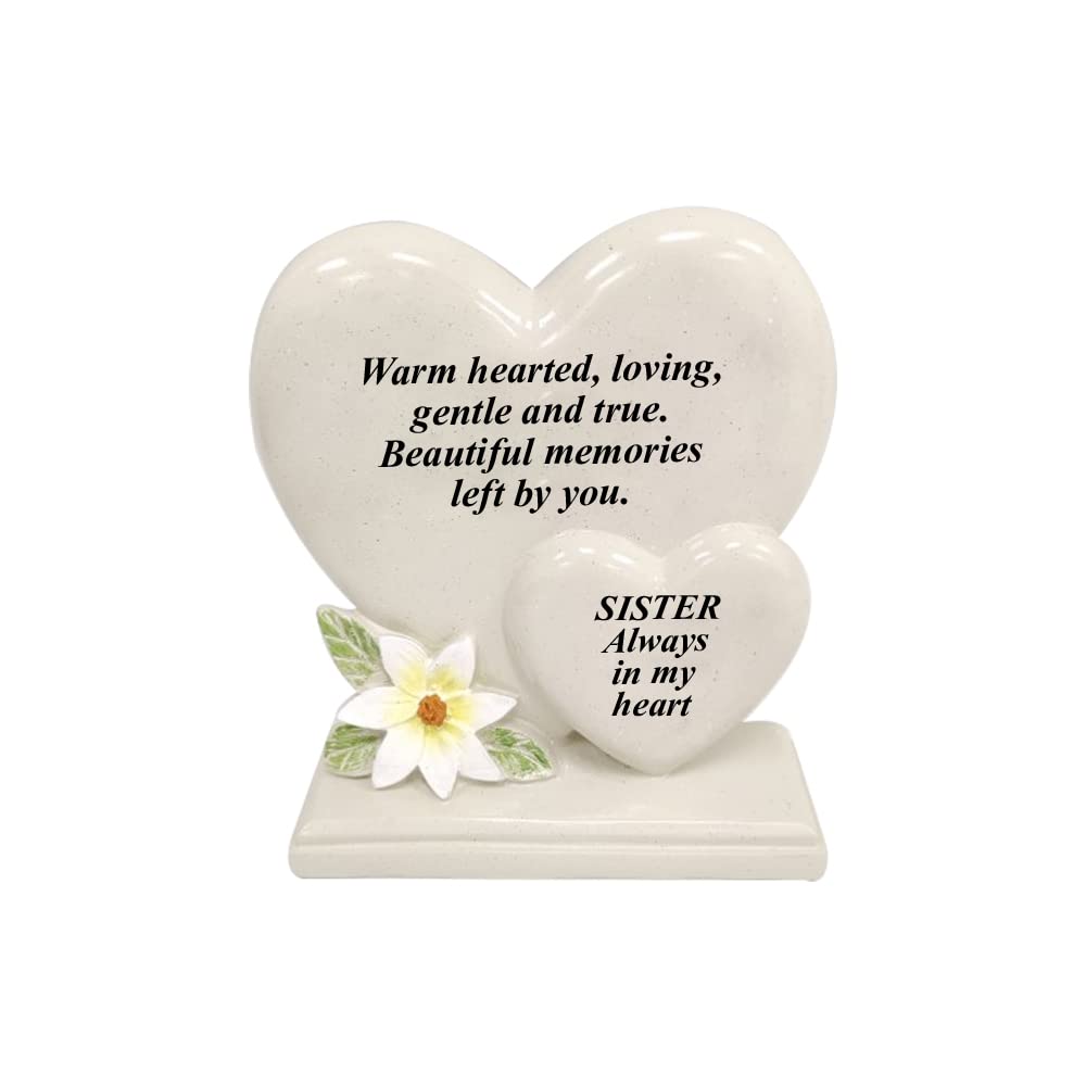Personalised Grave Ornament/Memorial Plaque with Double Hearts | Graveside Decoration Gift in the Loving Memory of your Loving Deceased Ones (Sister)
