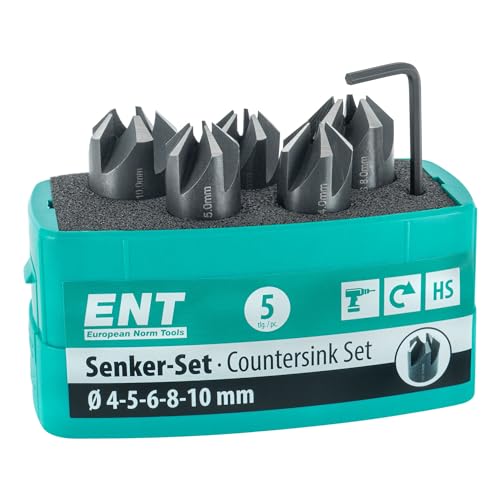 ENT 26516 5-tlg Aufsteckversenker-Set HSS, Durchmesser (d) 4, 5, 6, 8 und 10 mm, e 90°, Rechts