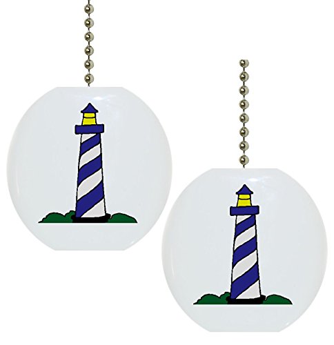 Set of 2 Blue Lighthouse Ceramic Fan Pulls
