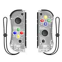 RONSHIN Able for 1pair Wireless Bluetooth Game Handle Joy Cons Gaming Controller Gamepad for Nintend Switch NS Joycon Console with Wrist Strap Transparent White