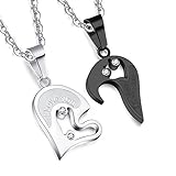 Areke Mens Womens Couples Heart Love Necklace,Stainless Steel Puzzle Diamond Pendant Chain Necklaces Color Silver Black