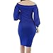 YFFaye Women's Blue Puffs Peep Hole Off Shoulder Midi Bodycon Dress