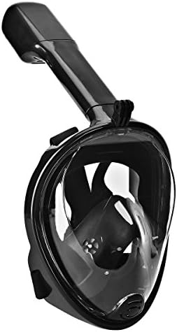 Snorkel Mask with 180° Full Panoramic View Anti-Fog Anti-Leak with Adjustable Head Straps and longer Snorkeling Tube Larger Viewing Area for Adults and Youth (Black, S/M)