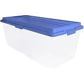 113 Quart Clear Stackable Latching Storage Bin with Smoke Blue Lid,Large Storage Bins With Lids, 36x16.8x14.2 Inches for Home &amp; Garage Organization