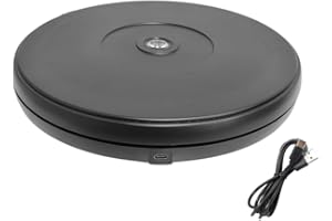 fotoconic Black Electric Motorized Rotating Turntable Display Stand with LED, 10 Inch / 25cm Diameter, 20 Lb Centric Loading for Shop Display