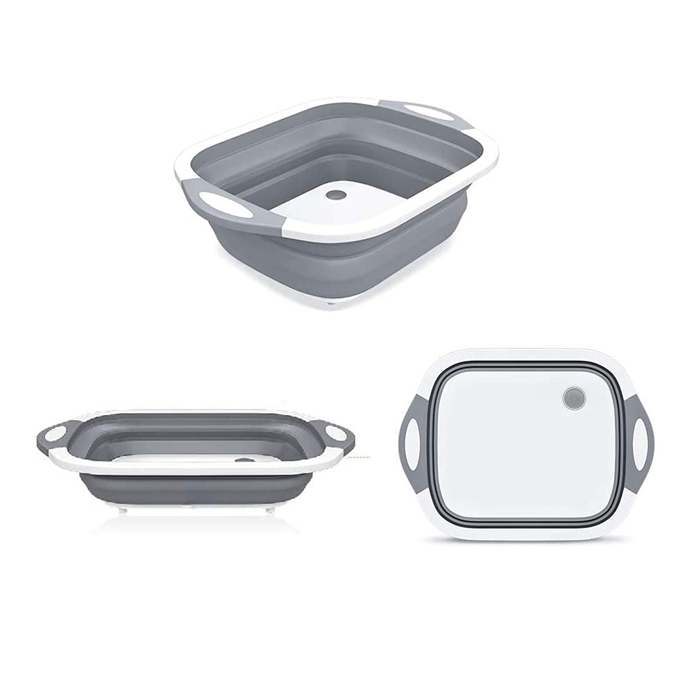 Photo 1 of HOKANG Upgraded Collapsible Cutting Board, Foldable Chopping Board with Draining Plug & Colander, Multifunctional Kitchen Vegetable Washing Basket Silicone Dish Tub for Indoor and Outdoor