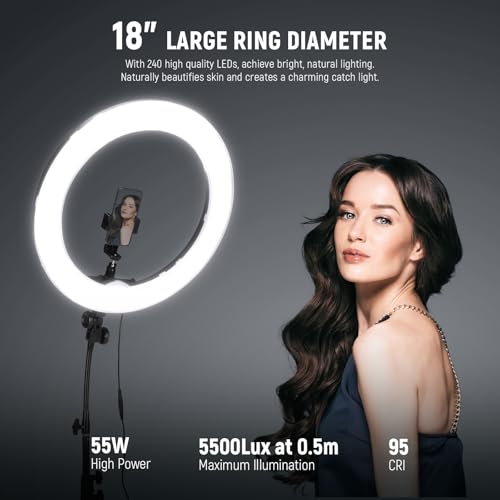 NEEWER LED Ring Light 48 cm Outdoor 55W 5600K Dimmable with Light Stand, Bluetooth Receiver for Smartphone, Youtube, TikTok, Self-Portrait