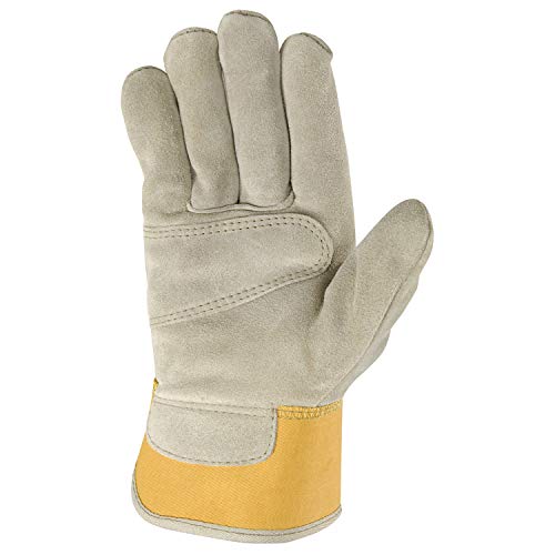 Women's Heavy Duty Leather Palm Work Gloves with Safety Cuff (Wells