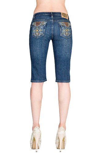 VIRGIN ONLY Women's Slim Fit Stretch Denim Bermuda Shorts (Dark Denim, Size 1) - Thumbnail 3