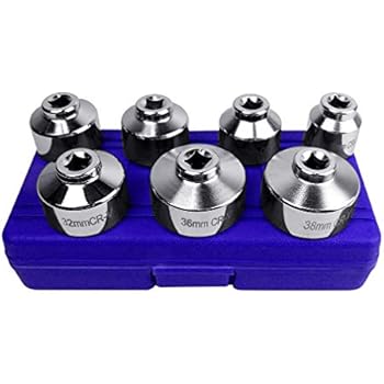 Heavy Duty 7-Piece Oil Filter Cap Wrench Tool Kit Can Last for Ever Includes 24mm,27mm,29mm,30mm,32mm,36mm,38mm Socket Set Compatible with Mercedes Benz, VW, BMW and More Oil Filter Housing