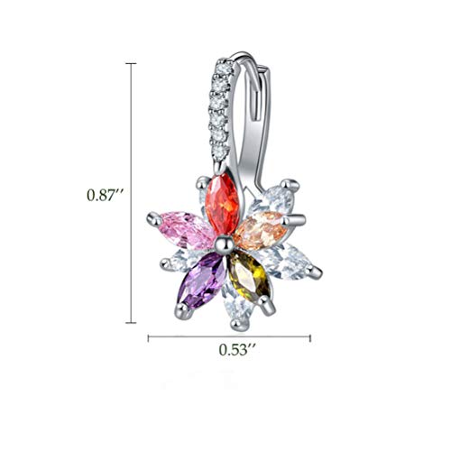 CICINIO 14K Cubic Zirconia Colorful Rhinestone Flower Stud Earrings, Dangle Hook Earrings Studs Hypoallergenic for Girls Women
