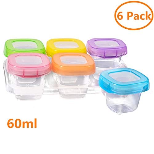 Baby Food Storage Containers with Lids, Small Freezer Food Pots Mini Freezing Boxes Toddler Food Tray, Airtight Kids Weaning Bowls Set Plastic Leak Proof BPA Free, Microwave Ovens Safe. (6 Pack 60ml)