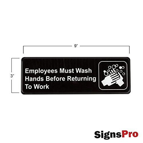 Employees Must Wash Hands Before Returning to Work Sign (Pack of 2) Black and White, 9