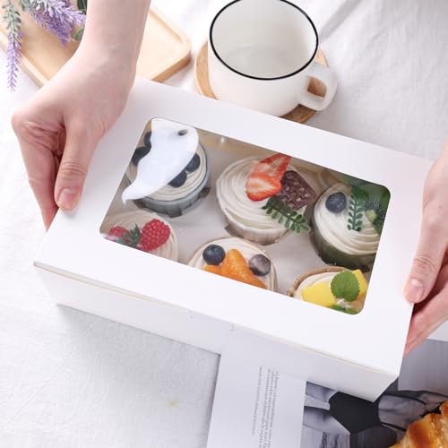 VGOODALL 6PCS White Cupcake Containers, 6 Count with Window Boxes Holding 36 Pastry Box for Birthday Holiday Party Bakery Supplies