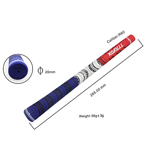 Kofull Multi Soft Rubber Compound Golf Grips for Golf Club, Set of 13, Unique Red/White/Blue Mixed Standard Size, Strong Anti-Slip