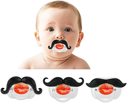 3Pcs Cute Gentleman Red Lip Mustache Pacifier for Baby, Newborn Infant Pacifier Gift BPA Free Latex Free made With Silicone (A)