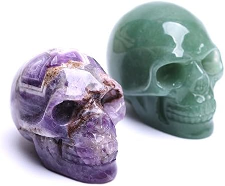 Natural Quartz Skulls 2'' Healing Crystal Stone Human Reiki Skull Figurine Statue Sculptures Mixed Stone(Pack of 2)