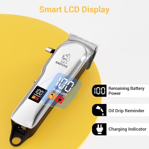 KAEFUYS Professional Long Hair Dog Clipper Powerful Motor 7000 RPM LED Display and IPX7 Waterproof Hair Clipper for Pets Long and Thick Hair with Wireless Design for Dogs and Cats