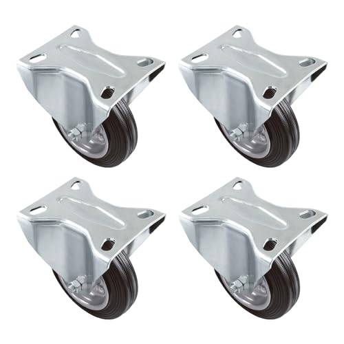 Amig - Pack of 4 Fixed Wheels | Ø 125 mm | Wheels for Moving Furniture or Appliances | Maximum Weight 120 kg | For Moving Heavy Furniture | Roller Bearings | Metal Core | Black Rubber