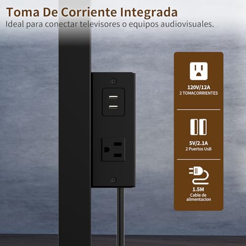 Simple Wisdom Soporte para TV móvil con Toma de Corriente,Soporte para TV con Lamas,Apto para TV de 32 a 75 Pulgadas,Carga máxima 60 kg,Ajuste de Altura,Base de Madera Segura
