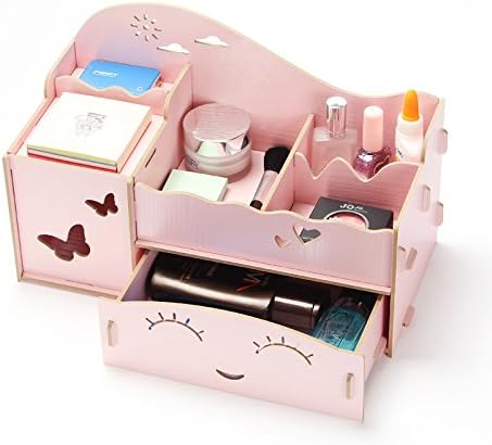 GMissT Wooden Makeup Storage Display Box Jewelry Cosmetic Beauty Organizer with Drawers,Pink