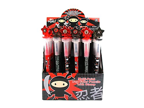 TINYMILLS 24 Pcs Ninjas 2 in 1 Stackable Stacking Crayon with Extra Stamper Topper, Kids Party Favors, Goodie Bag Stuffers, Classroom Rewards, Prizes