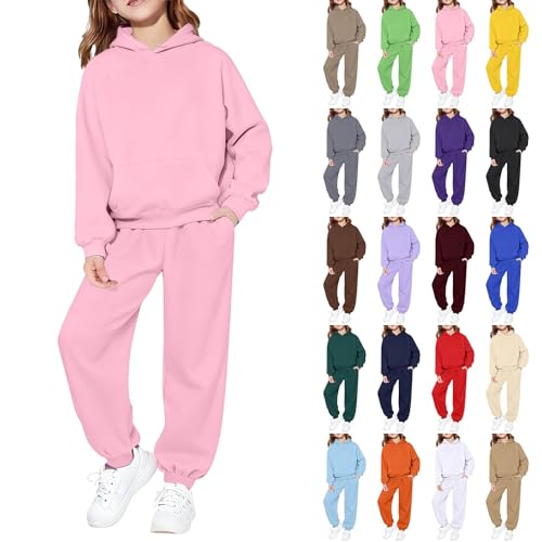 Toddler Boys Girls Sweatsuit 2 Piece Outfits Soild Tracksuit Sets Hoodie + Trousers 2pcs Activewear Back to School Loungewear Sets Co Ord Set for Children (Pink, 2-3 Years)