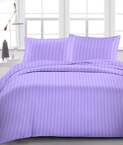 600-Thread-Count Egyptian Cotton One Fitted Sheet &amp; Two Pillow Cases +18 Inch Pocket Depth (Queen,Lavender Stripe)