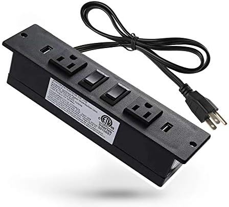 Conference Recessed Power Strip Socket With USB Ports,AC Outlet With Switch Control,Desktop Charging Station with 2-Outlet and 2 USB Ports