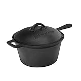 Zelancio Cast Iron Cookware Pre-Seasoned Non-Enameled Baked Bean Sauce Pot with Lid - 2.5 Quart