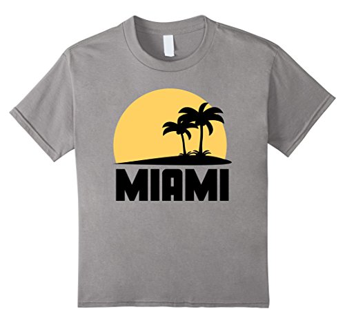 Kids Miami Florida Sunset Palm Trees Beach T-Shirt 8 Slate