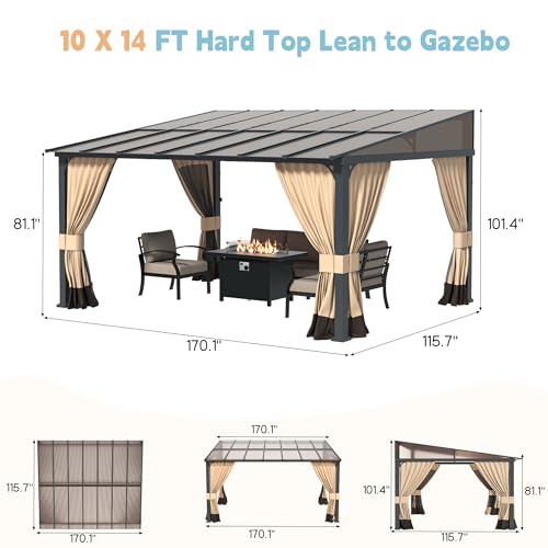 RTDTD 10' x 14' Lean-to Hardtop Gazebo Review: Wall-Mounted Pavilion with Curtains image 31