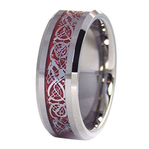 Fantasy Forge Jewelry Celtic Fire Red Dragon Ring 8mm Tungsten Wedding Band