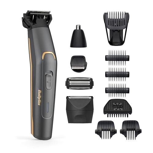 BaByliss MT987E Multi-Trimmer Graphite Precision 12-in-1, kabellos, Praezisionskopf, Koerperkopf, Bartkopf, Nasen-/Ohrkopf, Rasierkopf