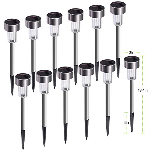 Solar Lights Outdoor, 12Pack Stainless Steel Outdoor Solar Lights - Waterproof, LED Landscape Lighting Solar Powered Outdoor Lights Solar Garden Lights for Pathway Walkway Patio Yard & Lawn-Cool White - Thumbnail 5