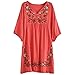 Yaketera Women Mexican Embroidered Peasant V Neck Mexican Tops Blouses
