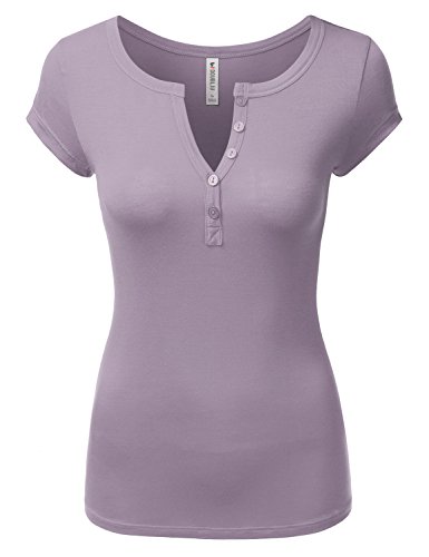 Doublju short sleeve deep v-neck henley t-shirt dustylilac large