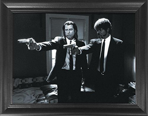 Pulp Fiction John Travolta & Samuel L Jackson Framed 3D Lenticular Movie Poster - 14.5x18.5" - Quentin Tarantino - Unbelievable Life Like Framed 3D Art Picture, Cool Art Deco, Unique Wall Art DÃ©cor